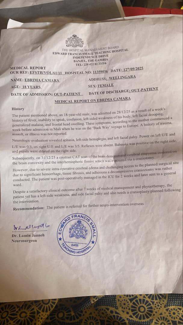 Campaign photo 2 of 5: Help Ebrima Camara Get Urgent Medical Treatment